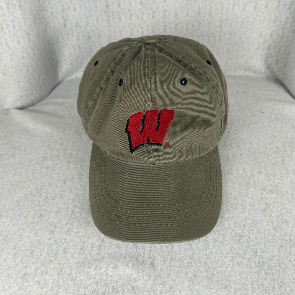 The Game Hat Wisconsin Badgers Men OSFA Olive Green Snapback Embroidered Logo